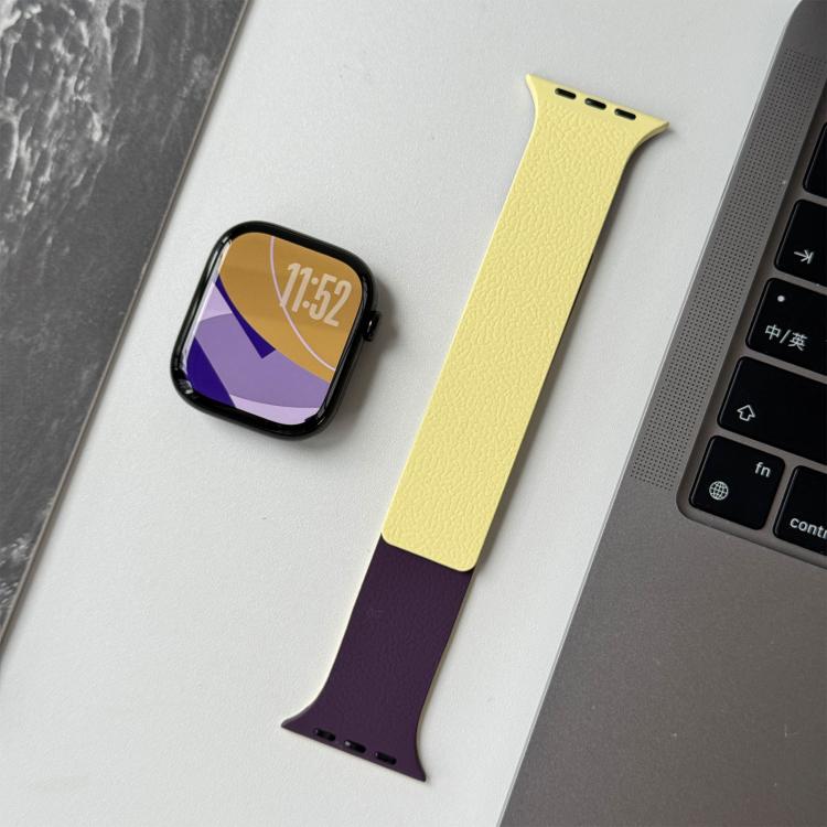 For Apple Watch 46mm / 49mm / 45mm / 44mm Two-tone Lychee-textured Magnetic Silicone Watch Band