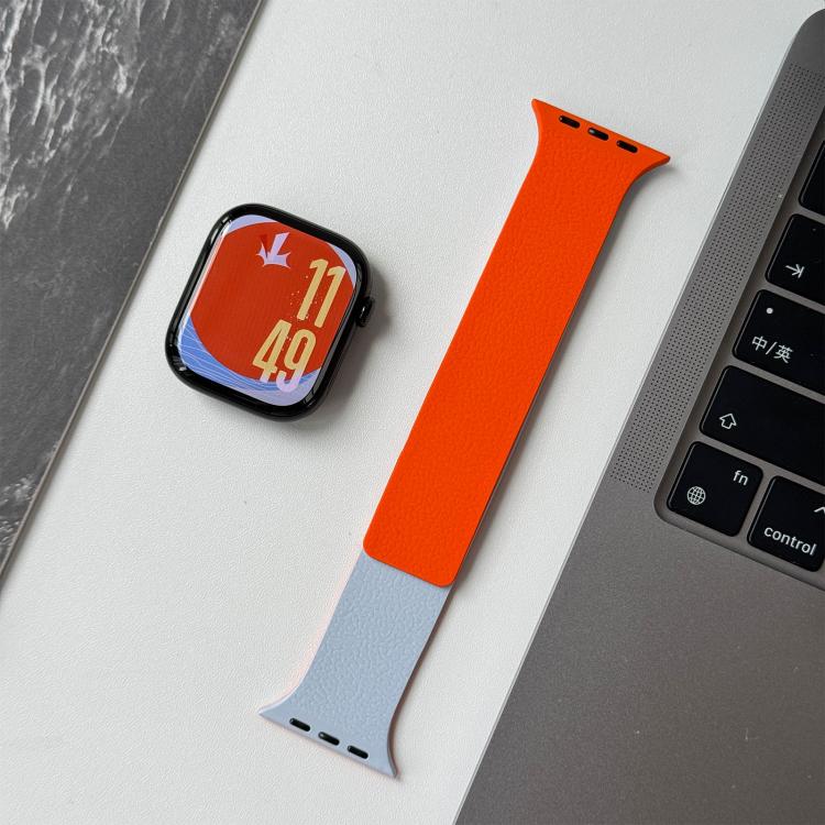 For Apple Watch 46mm / 49mm / 45mm / 44mm Two-tone Lychee-textured Magnetic Silicone Watch Band