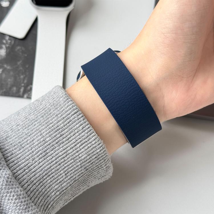For Apple Watch 42mm / 41mm / 40mm / 38mm Two-tone Lychee-textured Magnetic Silicone Watch Band