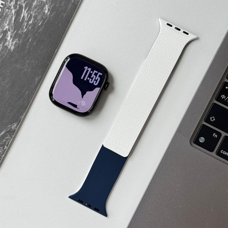 For Apple Watch 42mm / 41mm / 40mm / 38mm Two-tone Lychee-textured Magnetic Silicone Watch Band