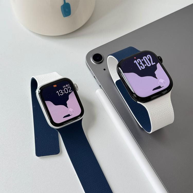 For Apple Watch 42mm / 41mm / 40mm / 38mm Two-tone Lychee-textured Magnetic Silicone Watch Band