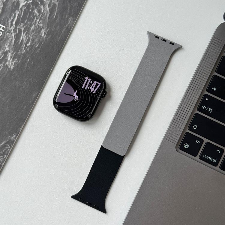 For Apple Watch 42mm / 41mm / 40mm / 38mm Two-tone Lychee-textured Magnetic Silicone Watch Band