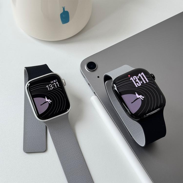 For Apple Watch 42mm / 41mm / 40mm / 38mm Two-tone Lychee-textured Magnetic Silicone Watch Band