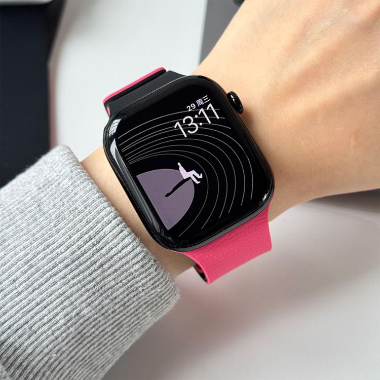 For Apple Watch 42mm / 41mm / 40mm / 38mm Two-tone Lychee-textured Magnetic Silicone Watch Band
