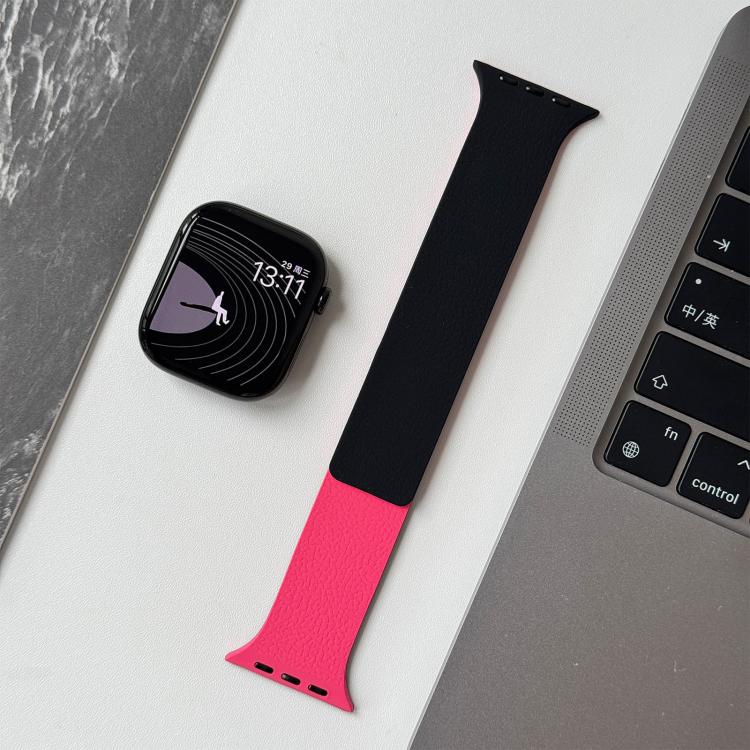 For Apple Watch 42mm / 41mm / 40mm / 38mm Two-tone Lychee-textured Magnetic Silicone Watch Band