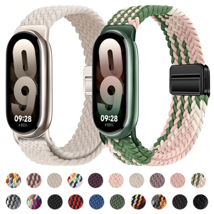 For Xiaomi Smart Band  10 / 9 / 8 Magnetic Buckle Braided Loop Nylon Watch Band - Black Cochineal