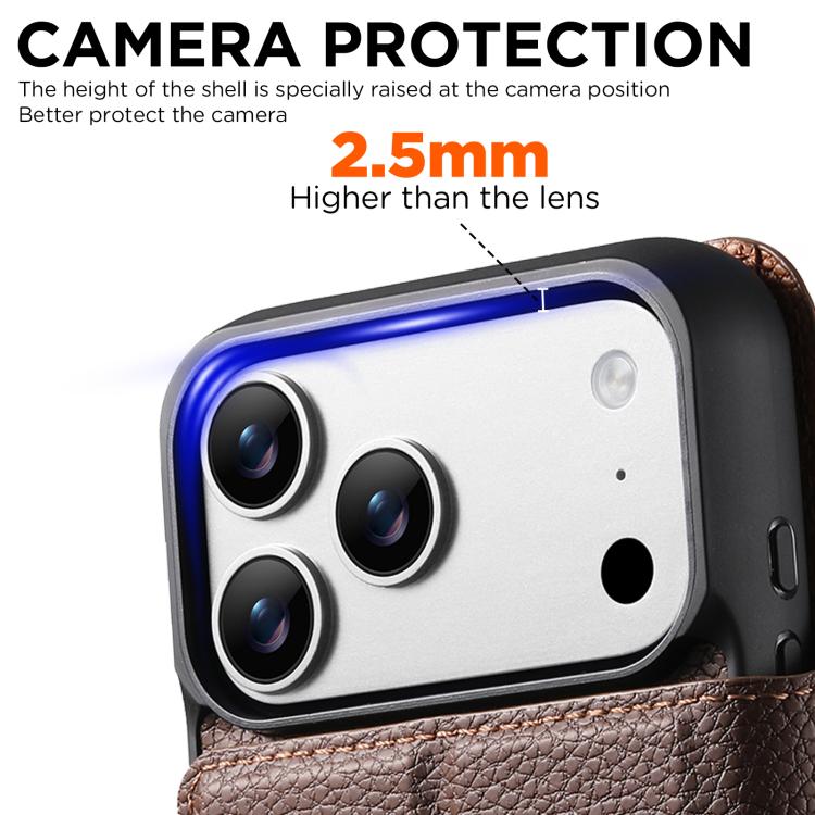 For iPhone 17 Pro Max Suteni Q05 -in-1 Multi-function MagSafe Wallet Big Litchi Leather Phone Case