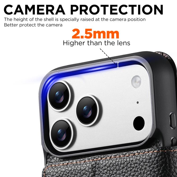 For iPhone 17 Pro Suteni Q05 -in-1 Multi-function MagSafe Wallet Big Litchi Leather Phone Case