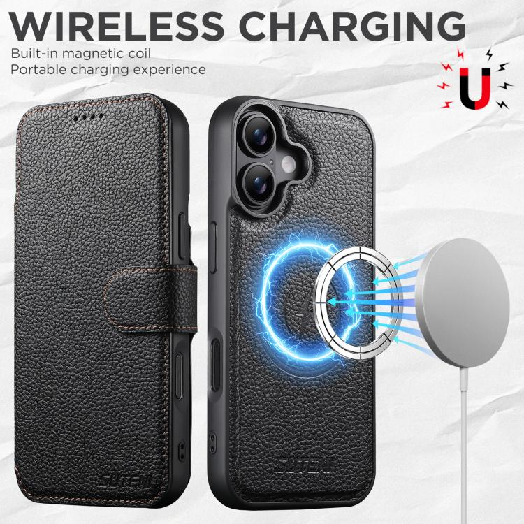 For iPhone 17 Suteni Q05 -in-1 Multi-function MagSafe Wallet Big Litchi Leather Phone Case