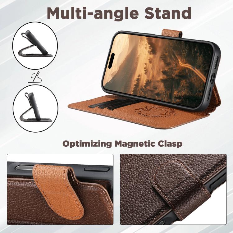 For iPhone 14 Pro Suteni Q05 -in-1 Multi-function MagSafe Wallet Big Litchi Leather Phone Case