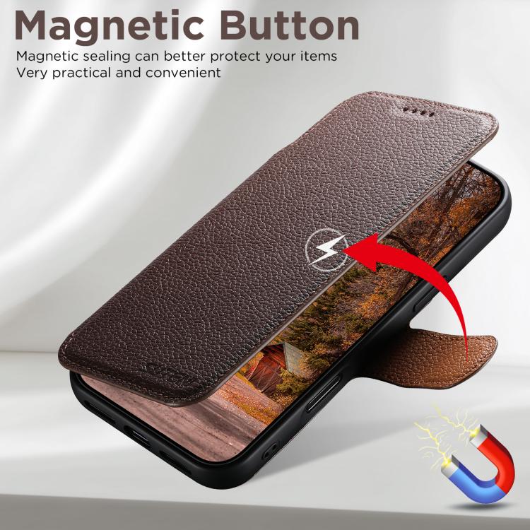 For iPhone 14 Pro Max Suteni Q05 -in-1 Multi-function MagSafe Wallet Big Litchi Leather Phone Case