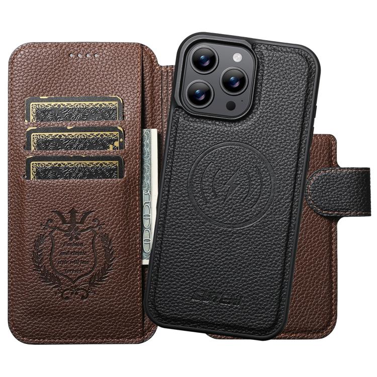 For iPhone 13 Pro Max Suteni Q05 -in-1 Multi-function MagSafe Wallet Big Litchi Leather Phone Case
