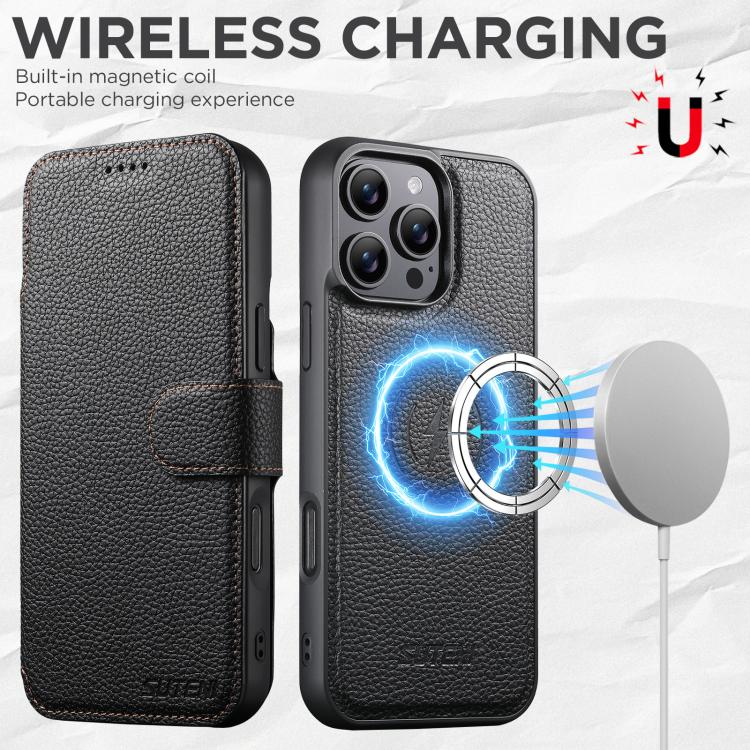 For iPhone 13 Pro Max Suteni Q05 -in-1 Multi-function MagSafe Wallet Big Litchi Leather Phone Case