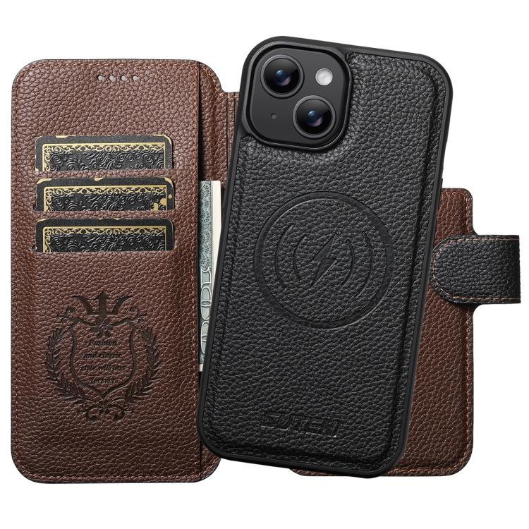 For iPhone 13 Suteni Q05 -in-1 Multi-function MagSafe Wallet Big Litchi Leather Phone Case