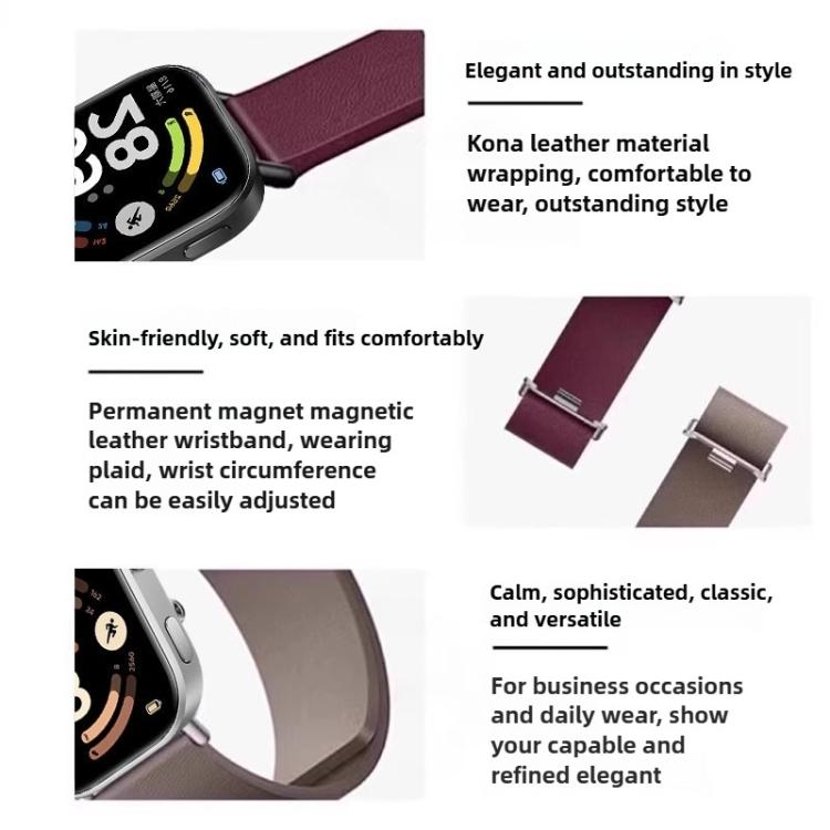 For Xiaomi Band  10 Pro / Redmi Watch 6 / 5 Solid Color Kona Leather Magnetic Watch Band