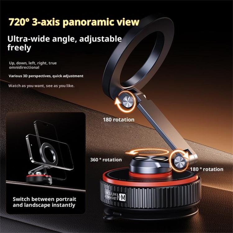 X66 720-Degree Triple-Axis Rotation Folding Magnetic Car Vacuum Suction Cup Phone Holder
