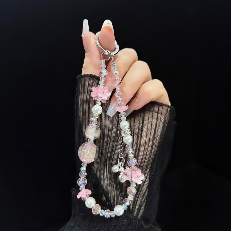 Pink Gourd Tassel Crystal Phone Chain