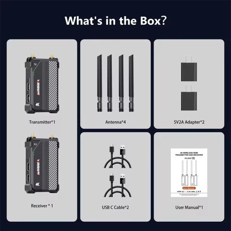 VRRIIS WL095 P Long Range Dual Band Low Latency 4K Ultra HD Wireless Transmitter Receiver Kit, Plug:EU Plug