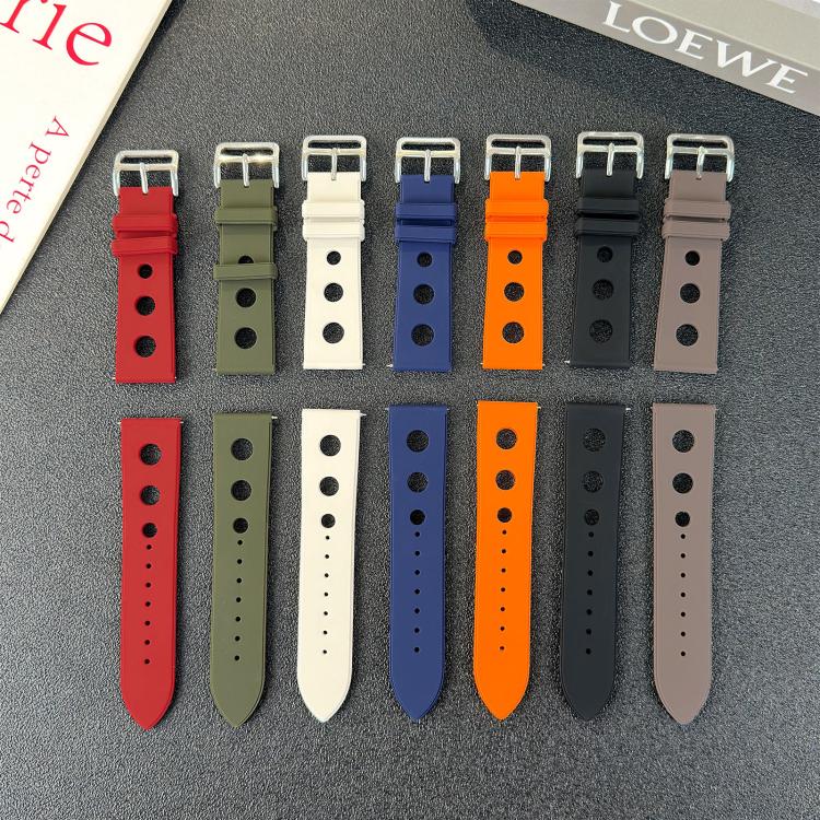 20mm Ladder Buckle Solid Color Holes Silicone Watch Band