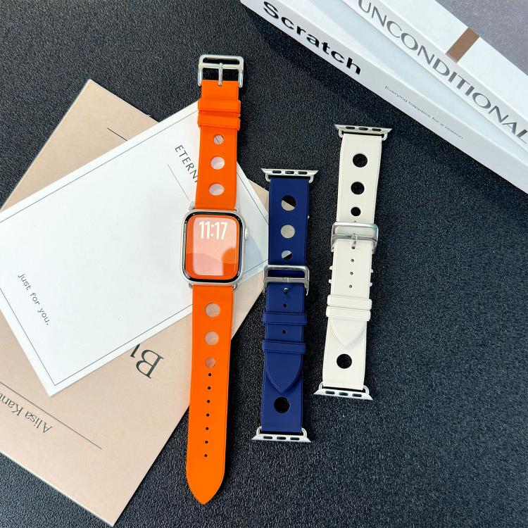 For Apple Watch 42mm / 41mm / 40mm / 38mm Ladder Buckle Holes Silicone Watch Band