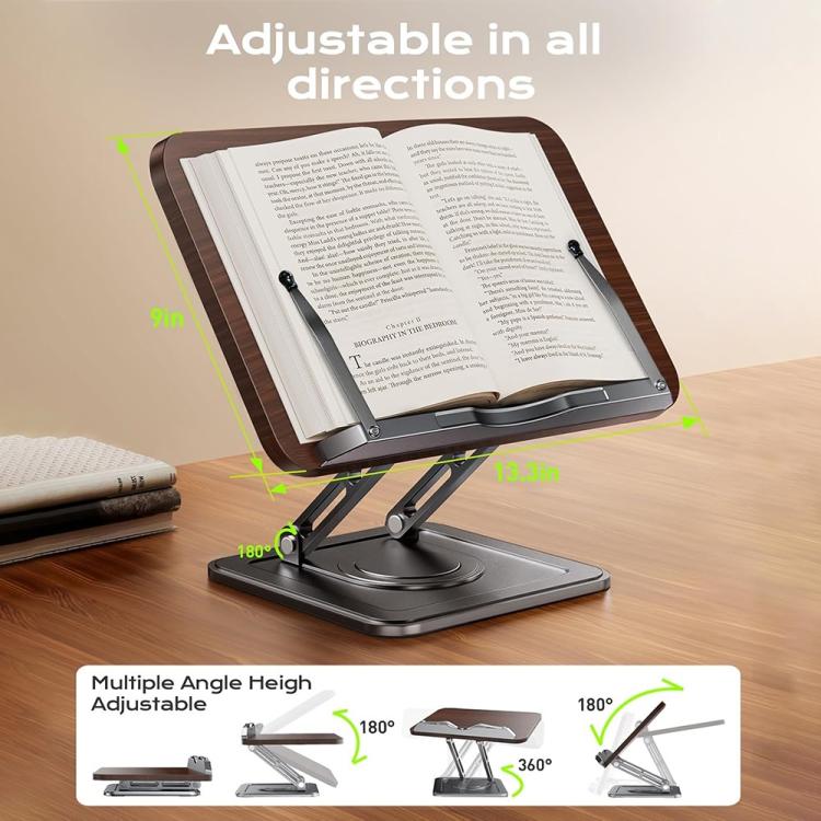 RS-01 Wooden Panel Laptop Support Desktop Book Holder Multifunctional Rotating Reading Stand