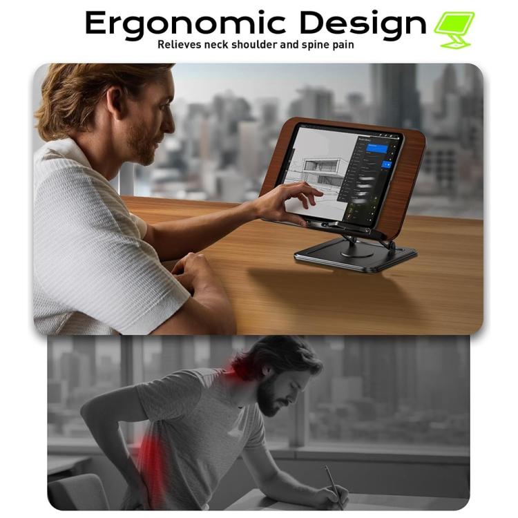 RS-01 Wooden Panel Laptop Support Desktop Book Holder Multifunctional Rotating Reading Stand