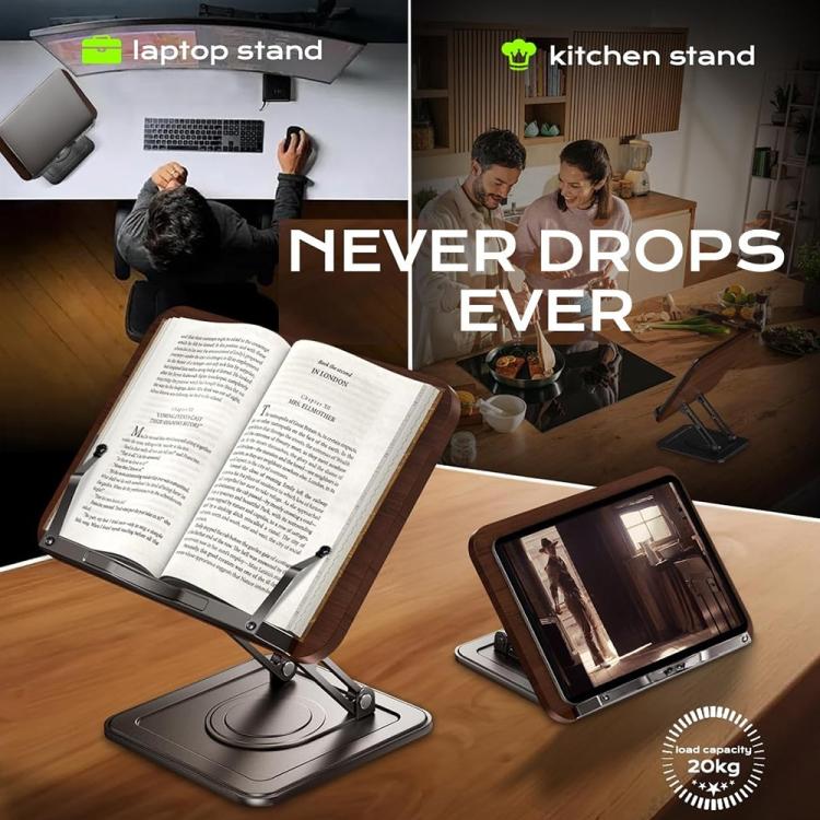 RS-01 Wooden Panel Laptop Support Desktop Book Holder Multifunctional Rotating Reading Stand
