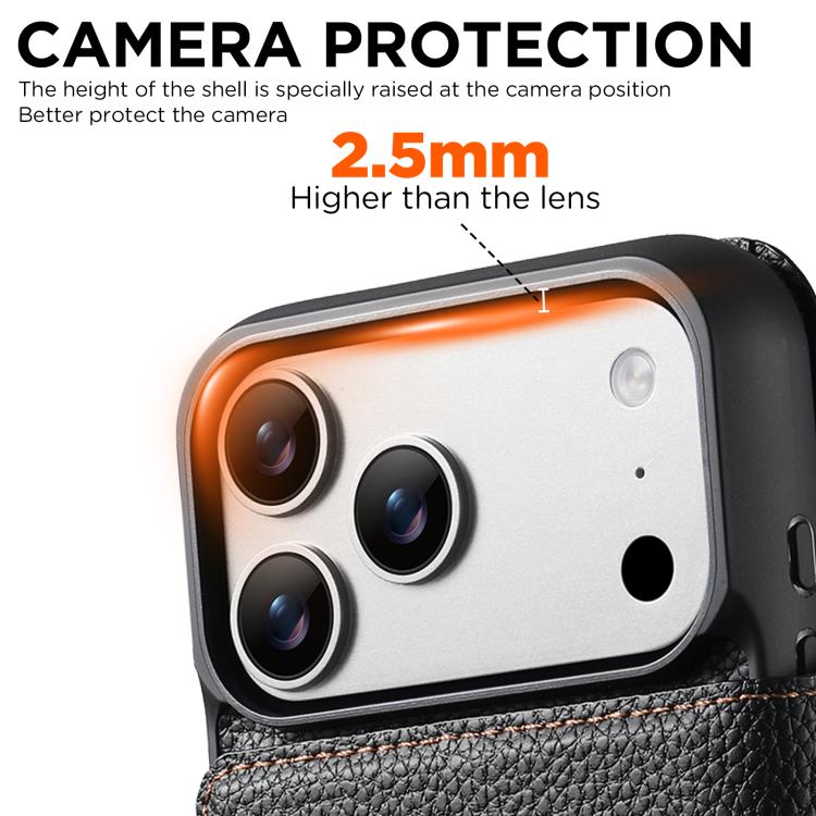 For iPhone 17 Pro Max Suteni Q08 2-in-1 Multi-function Magnetic Wallet Big Litchi Vegan Leather Phone Case