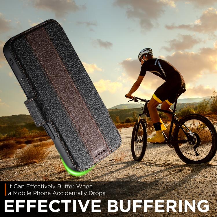 For iPhone 17 Pro Max Suteni Q08 2-in-1 Multi-function Magnetic Wallet Big Litchi Vegan Leather Phone Case