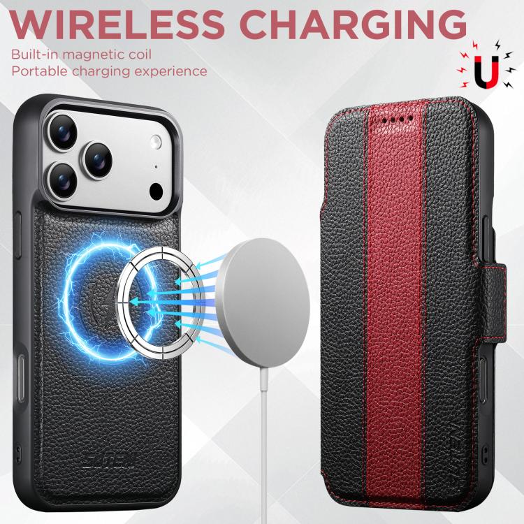 For iPhone 17 Pro Max Suteni Q08 2-in-1 Multi-function Magnetic Wallet Big Litchi Vegan Leather Phone Case