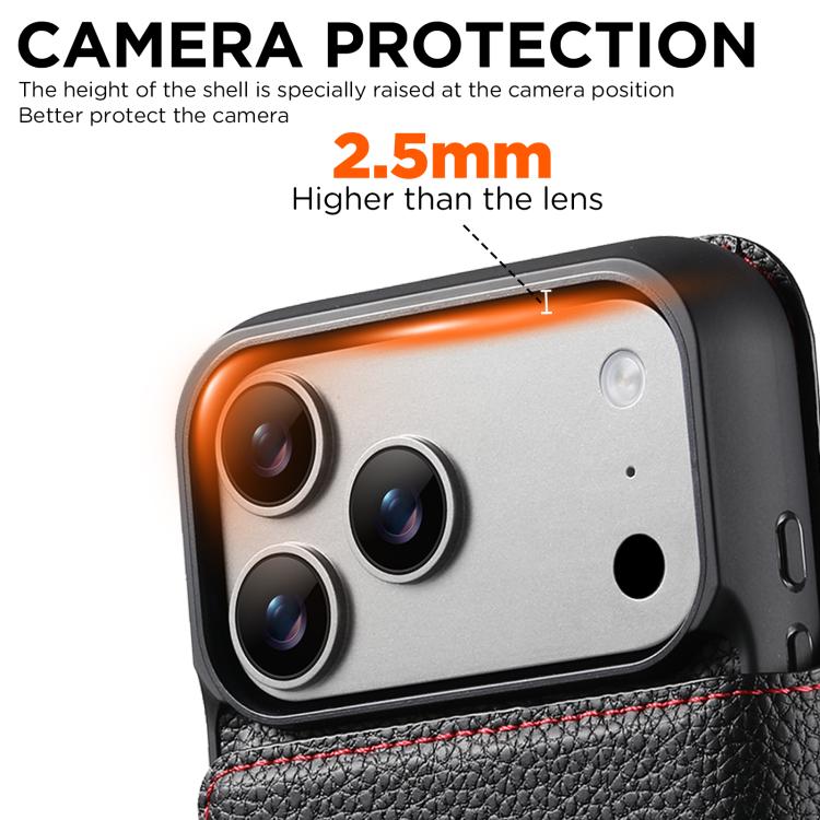 For iPhone 17 Pro Max Suteni Q08 2-in-1 Multi-function Magnetic Wallet Big Litchi Vegan Leather Phone Case