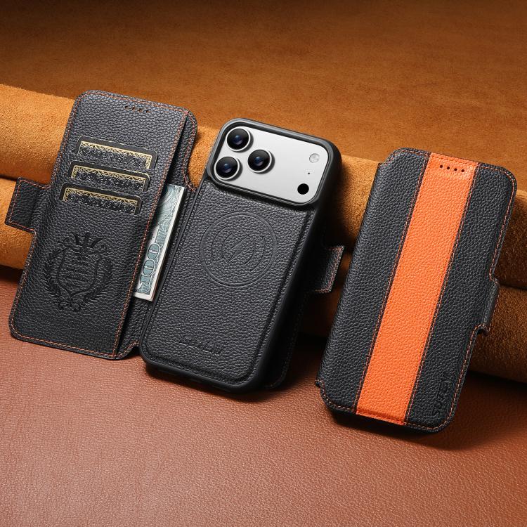 For iPhone 17 Pro Max Suteni Q08 2-in-1 Multi-function Magnetic Wallet Big Litchi Vegan Leather Phone Case