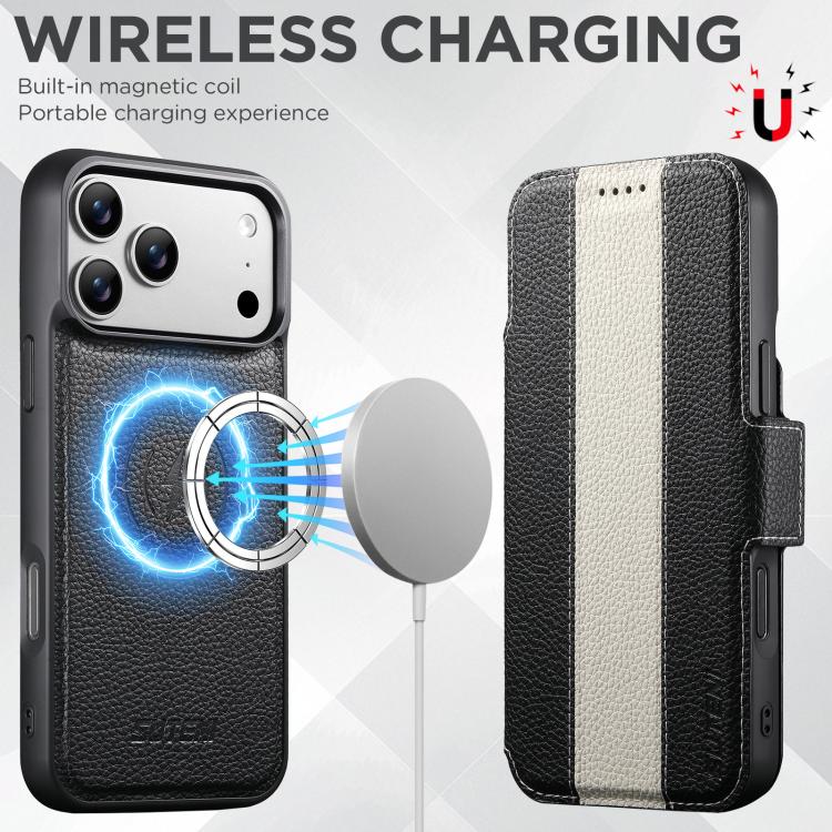 For iPhone 17 Pro Suteni Q08 2-in-1 Multi-function Magnetic Wallet Big Litchi Vegan Leather Phone Case