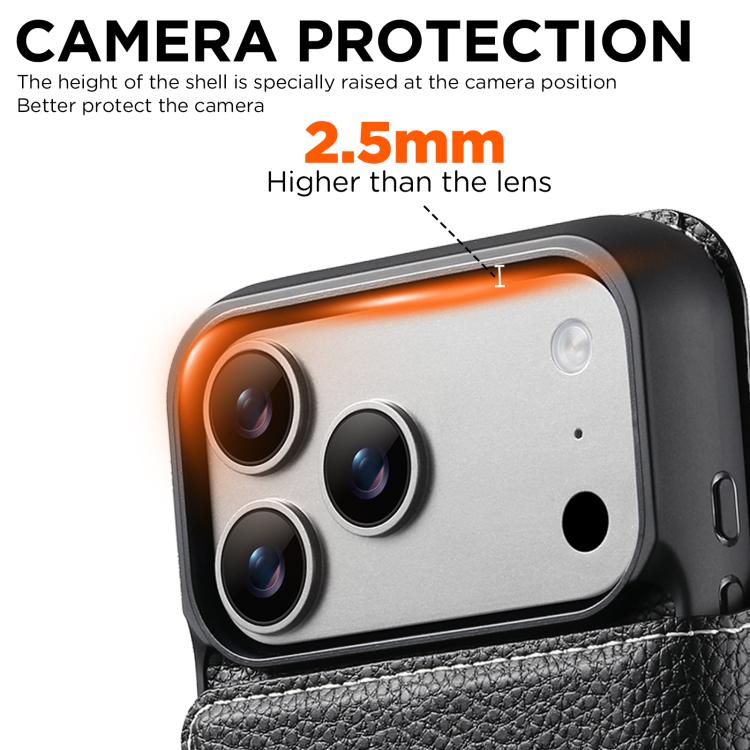 For iPhone 17 Pro Suteni Q08 2-in-1 Multi-function Magnetic Wallet Big Litchi Vegan Leather Phone Case