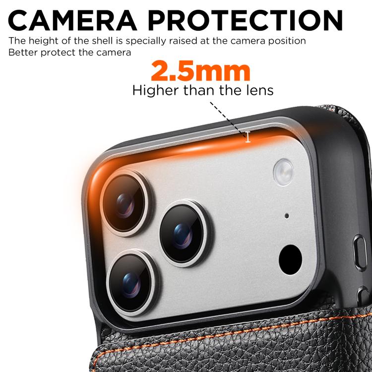 For iPhone 17 Pro Suteni Q08 2-in-1 Multi-function Magnetic Wallet Big Litchi Vegan Leather Phone Case