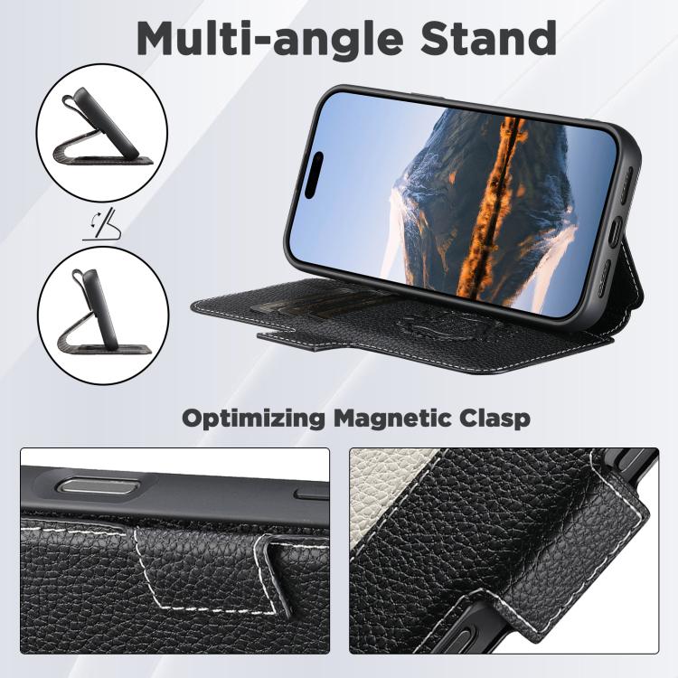 For iPhone 17 Suteni Q08 2-in-1 Multi-function Magnetic Wallet Big Litchi Vegan Leather Phone Case