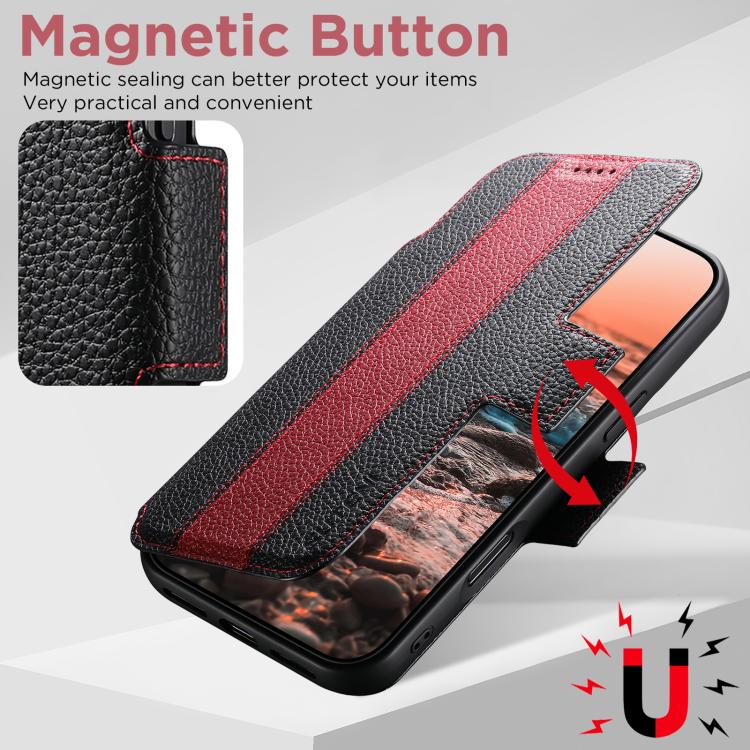 For iPhone 16 Pro Max Suteni Q08 2-in-1 Multi-function Magnetic Wallet Big Litchi Vegan Leather Phone Case