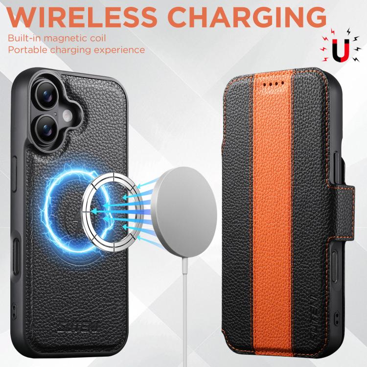 For iPhone 16 Suteni Q08 2-in-1 Multi-function Magnetic Wallet Big Litchi Vegan Leather Phone Case