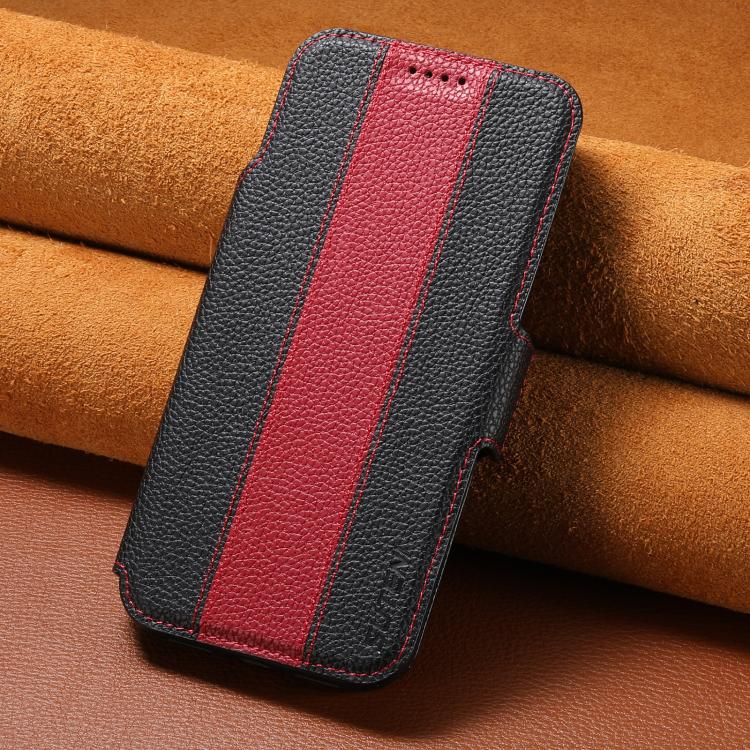 For iPhone 15 Pro Suteni Q08 2-in-1 Multi-function Magnetic Wallet Big Litchi Vegan Leather Phone Case