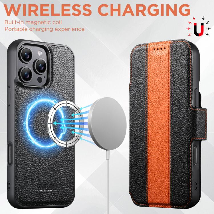 For iPhone 14 Pro Max Suteni Q08 2-in-1 Multi-function Magnetic Wallet Big Litchi Vegan Leather Phone Case