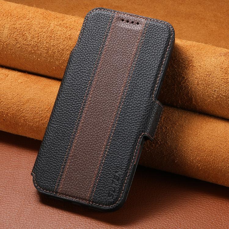 For iPhone 14 Pro Suteni Q08 2-in-1 Multi-function Magnetic Wallet Big Litchi Vegan Leather Phone Case