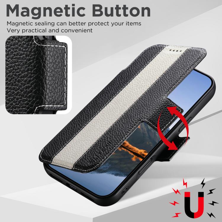 For iPhone 14 Suteni Q08 2-in-1 Multi-function Magnetic Wallet Big Litchi Vegan Leather Phone Case
