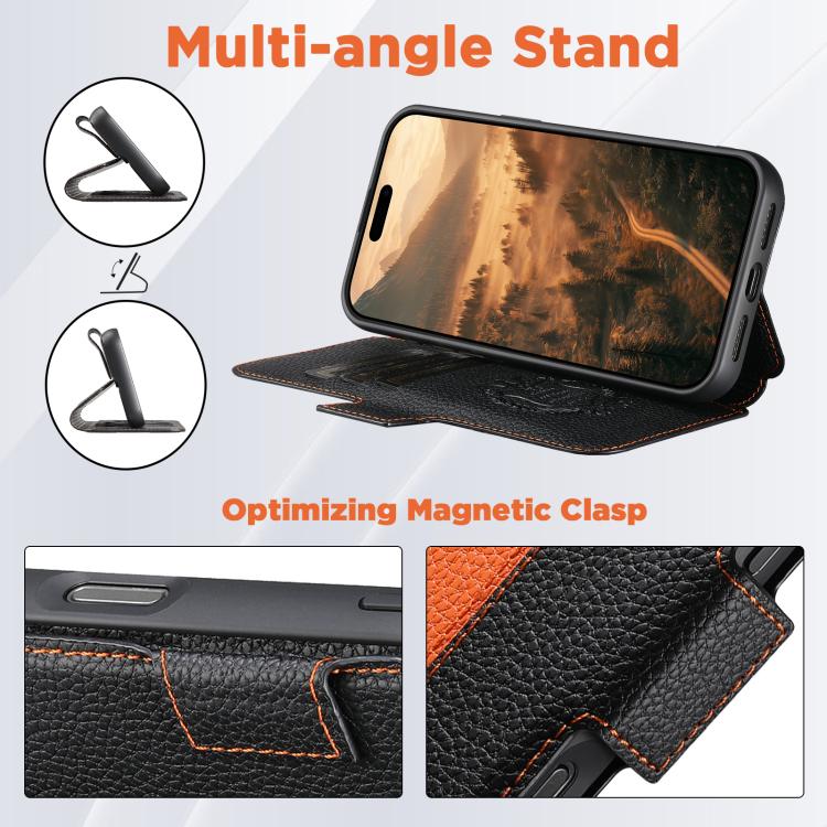 For iPhone 13 Pro Suteni Q08 2-in-1 Multi-function Magnetic Wallet Big Litchi Vegan Leather Phone Case
