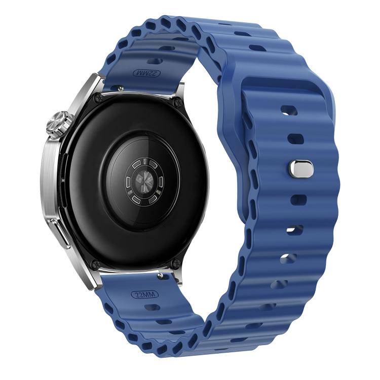22mm Ocean Wave Texture Reverse Buckle Silicone Watch Band