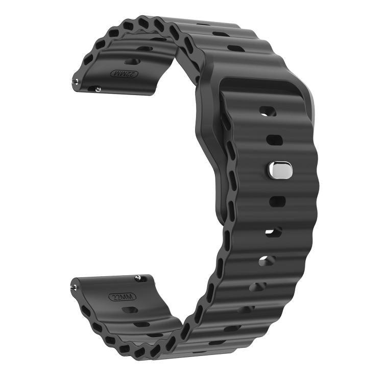 22mm Ocean Wave Texture Reverse Buckle Silicone Watch Band