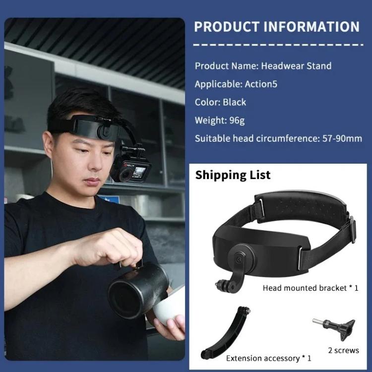 For DJI Action 5 Pro / 4 / 3 Hands-Free Driving Recorder & Sports Camera Mount Head Strap Headband Extended Mount