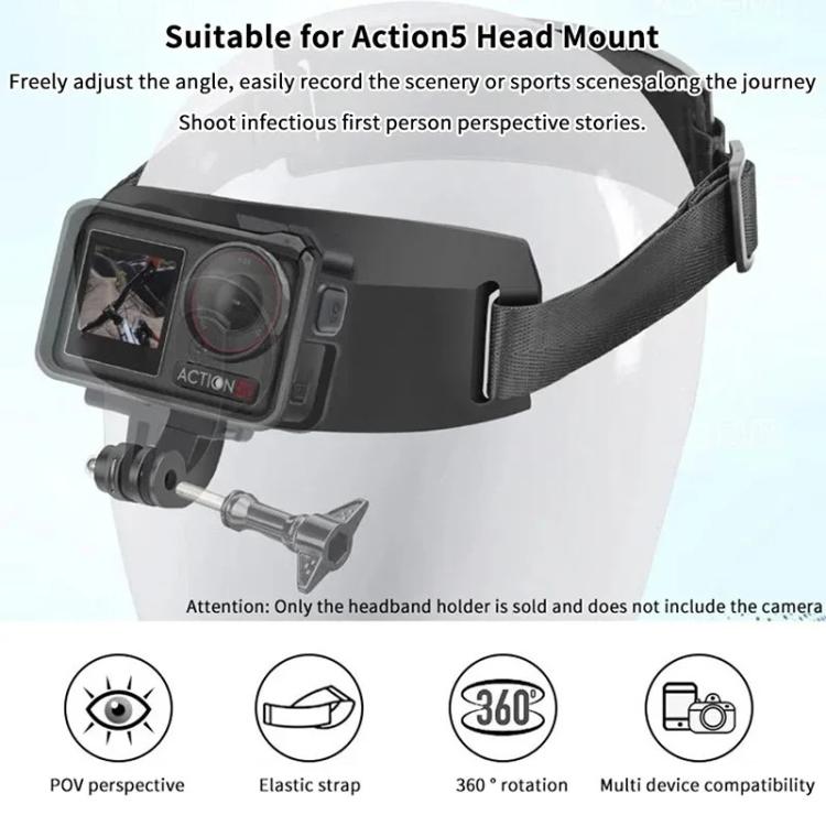 For DJI Action 5 Pro / 4 / 3 Hands-Free Driving Recorder & Sports Camera Mount Head Strap Headband Mount