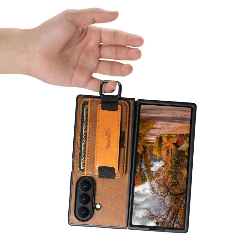 For Samsung Galaxy Z Fold7 Suteni H13 Oil Wax Leather Wrist Strap Wallet Back Phone Case
