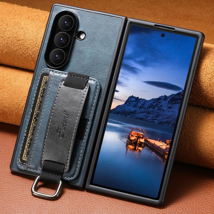 For Samsung Galaxy Z Fold7 Suteni H13 Oil Wax Leather Wrist Strap Wallet Back Phone Case