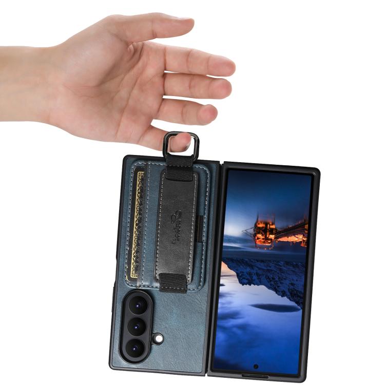 For Samsung Galaxy Z Fold7 Suteni H13 Oil Wax Leather Wrist Strap Wallet Back Phone Case
